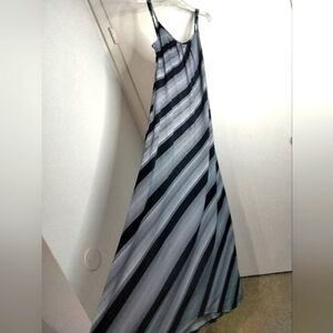 J. Valdi (Size S) Navy Blue White Striped Spaghetti Adjustable Strap Maxi Dress